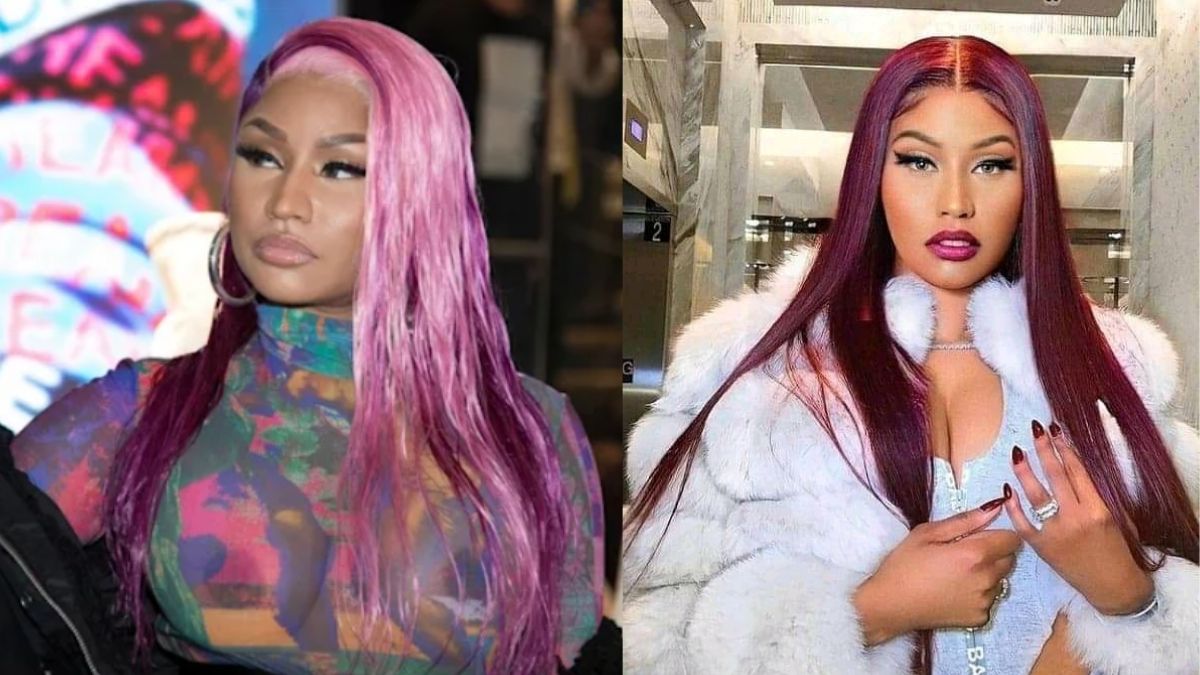Nicki Minaj Steps Out In Purple Ombré Knee Length Wig
